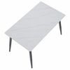 ​Masa de sufragerie DacEnergy©, blat solid, atemporal din piatra cu decor de marmura alba, picioarele din otel, pentru 4-6 persoane, 121 x 71 x 73 cm, neagra, Culoare: Alb, Negru-poza 8-Dacenergy.ro