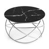 Masuta de cafea DacEnergy©, cadru metalic nichelat, sticla neagra cu aspect marmorat, design unic, atractiv, forma rotunda, fixa, 75 x 45 cm, argintiu, Culoare: Argintiu-Dacenergy.ro