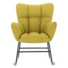 Fotoliu balansoar DacEnergy©, structura metalica, finisaj negru, picioare balansabile din lemn cu finisaj natur, tapitate cu material textil fistic, 58x89x96 cm-Dacenergy.ro