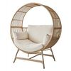 ​Scaun rotund din ratan sintetic DacEnergy©, tip ou supradimensionat, cadru din otel vopsit in camp electrostatic, cu perna moale si 2 perne laterale, design boem, 122 x 151 x 83 cm, bej-poza 5-Dacenergy.ro