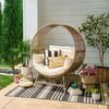 ​Scaun rotund din ratan sintetic DacEnergy©, tip ou supradimensionat, cadru din otel vopsit in camp electrostatic, cu perna moale si 2 perne laterale, design boem, 122 x 151 x 83 cm, bej-poza 6-Dacenergy.ro