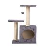 Ansamblu de joaca pentru pisici DacEnergy©, cu plus rezistent, snur puternic pe stalp, structura solida, 2 stalpi, 2 platforme, o casa, 71 cm, gri deschis-Dacenergy.ro