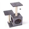 Ansamblu de joaca pentru pisici DacEnergy©, cu plus rezistent, snur puternic pe stalp, structura solida, 2 stalpi, 2 platforme, o casa, 71 cm, gri deschis-poza 2-Dacenergy.ro