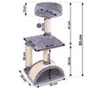 Ansamblu de joaca pentru pisici DacEnergy©, constructia solida, 4 stalpi acoperiti cu franghie puternica de sisal, 2 platforme, un tunel mare, un pompon agatat, inaltime 83 cm, gri si crem-poza 3-Dacenergy.ro