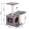 Ansamblu de joaca pentru pisici DacEnergy©, cu plus rezistent, snur puternic pe stalp, structura solida, 2 stalpi, 2 platforme, o casa, 71 cm, gri deschis-poza 3-Dacenergy.ro