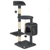 Ansamblu de joaca pentru pisici DacEnergy©, 5 stalpi acoperiti cu franghie puternica de sisal, 4 platforme, o casa mare, un pompon agatat si unul pe un arc pe baza, inaltimea 111 cm, gri inchis-poza 5-Dacenergy.ro