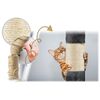 Ansamblu de joaca pentru pisici DacEnergy©, 5 stalpi acoperiti cu franghie puternica de sisal, 4 platforme, o casa mare, un pompon agatat si unul pe un arc pe baza, inaltimea 111 cm, gri inchis-poza 6-Dacenergy.ro