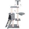 Ansamblu de joaca pentru pisici DacEnergy, 7 stalpi acoperiti cu franghie puternica de sisal, 4 platforme, o casa mare, trei soareci agatati, inaltimea 140 cm, gri si bej-poza 6-Dacenergy.ro