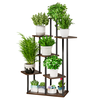 Suport de flori din metal, negru/lemn rustic, ADITE TIP 2-Dacenergy.ro
