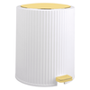 Set accesorii baie, realizat din plastic, cos gunoi, perie WC, dozator sapun lichid, pahar baie pentru igiena personala si sapuniera, culoarea alb si auriu-poza 6-Dacenergy.ro