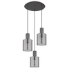 Suspensie, realizat din metal, trei abajururi din sticla fumurie, 480 x 1500 mm, IP20, 3 surse cu soclu E27, gri inchis-Dacenergy.ro
