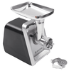 Masina de tocat carne, electrica, Paxton, 1500 W, 1 treapta de putere, 3 site pentru tocare, functie Reverse, accesorii pentru carnati si kebbe, suc de rosii, 4 accesorii pentru razuire, negru si argintiu-poza 2-Dacenergy.ro