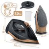 Fier de calcat cu abur fara fir, talpa ceramica, oprire automata, autocuratare, protectie la supraincalzire, rezervor de apa de 320 ml, abur vertical, reglare a temperaturii, suport de incarcare, 2600 W, Culoare: Negru, Auriu-poza 7-Dacenergy.ro