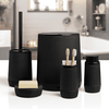 Set accesorii baie, realizat din plastic, cos gunoi, perie WC, dozator sapun lichid, pahar baie pentru igiena personala si sapuniera, negru, 5 piese, Culoare: Negru-poza 2-Dacenergy.ro