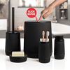 Set accesorii baie, realizat din plastic, cos gunoi, perie WC, dozator sapun lichid, pahar baie pentru igiena personala si sapuniera, negru, 5 piese, Culoare: Negru-poza 4-Dacenergy.ro
