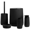 Set accesorii baie, realizat din plastic, cos gunoi, perie WC, dozator sapun lichid, pahar baie pentru igiena personala si sapuniera, negru, 5 piese, Culoare: Negru-Dacenergy.ro
