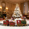 Decoratiune Craciun tren cu circuit DacEnergy©, 2 LED-uri, lumina calda, 8 melodii traditionale, H 12 cm, alimentare baterii, rosu, albastru si alb-poza 2-Dacenergy.ro