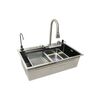 Chiuveta bucatarie multifunctionala cu doua baterii, otel inoxidabil, afisaj digital temperatura, functie cascada, dozator sapun, scurgator, tava, tocator si accesorii scurgere incluse, 75x46x23.5cm Cod: DISMT04-Dacenergy.ro
