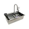 Chiuveta bucatarie multifunctionala cu doua baterii, otel inoxidabil, afisaj digital temperatura, doua cascade, spalator pahare, scurgator, tava, tocator si accesorii scurgere incluse, 75x46x23.5cm Cod: DISMT03-poza 3-Dacenergy.ro