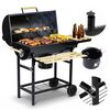 Gratar de gradina cu carbune, constructia robusta, tip butoi, maner din lemn, rafturi laterale pliabile, roti mobile, gratar din fonta, 70 x 35 cm, negru-poza 5-Dacenergy.ro
