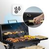 Gratar de gradina cu carbune, constructia robusta, tip butoi, maner din lemn, rafturi laterale pliabile, roti mobile, gratar din fonta, 70 x 35 cm, negru-poza 6-Dacenergy.ro