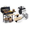 Gratar de gradina cu carbune, constructia robusta, tip butoi, maner din lemn, rafturi laterale pliabile, roti mobile, gratar din fonta, 70 x 35 cm, negru-poza 7-Dacenergy.ro