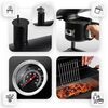 Gratar de gradina cu carbune, constructia robusta, tip butoi, maner din lemn, rafturi laterale pliabile, roti mobile, gratar din fonta, 70 x 35 cm, negru-poza 8-Dacenergy.ro