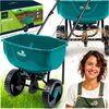 Semanatoare manuala de gradina, realizata din plastic, latime de semanat pana la 3 m, reglare a granulelor pe 10 niveluri, roti mari, capacitate maxima de incarcare 27 kg, verde-poza 2-Dacenergy.ro