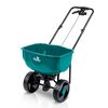 Semanatoare manuala de gradina, realizata din plastic, latime de semanat pana la 3 m, reglare a granulelor pe 10 niveluri, roti mari, capacitate maxima de incarcare 27 kg, verde-Dacenergy.ro