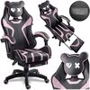 Scaun de gaming, suport extensibil pentru picioare, functie de inclinare a spatarului, reglare a inaltimii, ergonomie, inaltime totala maxima 121 cm, negru si roz, Culoare: Negru, Roz-poza 6-Dacenergy.ro