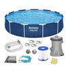 Piscina Supraterana cu Cadru Metalic Bestway, Rotunda, 366x76 cm, 6473 l, Set 7 in 1, Pompa Filtrare 1249 l/h 16 W, Pereti Tritech 3 Straturi PVC, Albastru-Dacenergy.ro