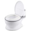 Olita interactiva Ricokids pentru copii, forma de toaleta, sunet de tras apa, sezut moale detasabil, vas interior detasabil 1.98 l, compartiment servetele umede, baza antialunecare, maner, perie inclusa, 1 - 6 ani, max 40 kg, Alb Gri-Dacenergy.ro