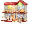 ​Casa de papusi pentru fete DacEnergy©, realizata din plastic, 2 etaje, 4 camere, cu mobilier pentru jocuri de simulare, 55.2 x 20.8 x 46.5 cm, maro, Culoare: Maro-Dacenergy.ro
