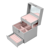 Cutie de bijuterii DacEnergy©, realizata din imitatie de piele, cu maner de transport, multiple compartimente, cu oglinda, forma patrata, 13x 13x 12. 5 cm, gri, Culoare: Gri-poza 3-Dacenergy.ro