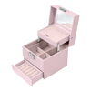 Cutie de bijuterii DacEnergy©, realizata din imitatie de piele, cu maner de transport, multiple compartimente, cu oglinda, forma patrata, 13x 13x 12. 5 cm, roz, Culoare: Roz-Dacenergy.ro