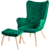 Set fotoliu de relaxare cu taburet DacEnergy©, material velur, picioare din lemn de fag, verde-Dacenergy.ro