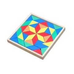 Set mozaic geometric DacEnergy©, din lemn, 40 de placi de mozaic in patru culori stralucitoare, 22.5 x 22.5 x 1.3 cm, multicolor-Dacenergy.ro