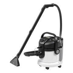 Aspirator Karcher, pentru aspirarea cu spray-extractie, umeda si uscata, filtru tip cartus, filtrare prin apa, 4 litri, 220-240 V, 1000 W, 11 accesorii, maner de transport, alb-Dacenergy.ro