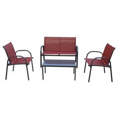 Set mobilier gradina DacEnergy©, metal si textilen, blat din sticla, cu 2 scaune si o canapea, forma dreptunghiulara, 80 x 45 x 37 cm, gri-Dacenergy.ro