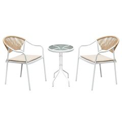 Set mobilier gradina DacEnergy©, constructie din otel, ratan tehnic, cu perne, 2 scaune, o masa, 46 x 71,5 cm, bej, Numar persoane	: 2-Dacenergy.ro