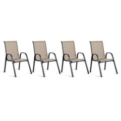 Set scaune de gradina DacEnergy©, din material textil, cadru din otel, sarcina maxima 120 kg, scaun ergonomic, 93,5 x 53 x 73 cm, 4 bucati, grafit si bej, Culoare: Gri grafit, Bej-Dacenergy.ro
