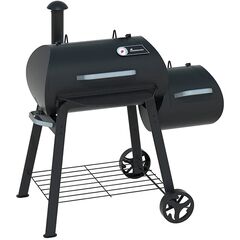 Gratar pe carbuni cu afumatoare, realizat din otel, functii 4 in 1, afumare directa, afumare indirecta, grill in stil american si afumare la rece, manere inox, dimensiune 117x125,5x83,5 cm-Dacenergy.ro