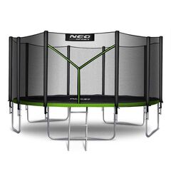 ​Trambulina de gradina , cu plasa de exterior, scara metalica, 3 trepte, 5 picioare duble, 90 arcuri de prindere, diametru 465 cm, negru si verde-Dacenergy.ro