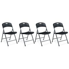 Set scaune de gradina pliante DacEnergy©, cadru din otel, cu maner de transport, design confortabil si ergonomic, sarcina maxima 200 kg, 80 x 50 x 46 cm, 4 bucati, negru, Continut pachet	: 4 x Scaun, Culoare: Negru-Dacenergy.ro