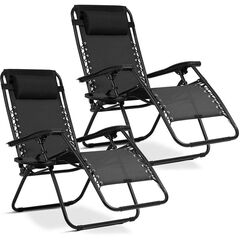 ​Set 2 sezlonguri de gradina pliabile cu perna DacEnergy©, cadru din otel, material textilen impermeabil si rezistent la UV, reglarea nivelului de inclinare in 3 nivele, 110 x 102 x 60 cm, negru, Continut pachet	: 2 x Sezlong, Culoare: Negru-Dacenergy.ro