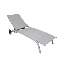 ​Sezlong plaja DacEnergy©, dimensiuni 193 x 61 x 30 / 92.5 cm, structura aluminiu, spatar reglabil in 4 pozitii, 2 roti, culoare gri-Dacenergy.ro