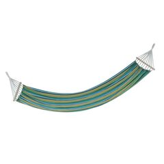 Hamac DacEnergy©, confectionat din poliester si bumbac, cu bare din lemn, 80 x 200 cm, verde cu dungi, Culoare: Verde-Dacenergy.ro