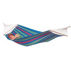 Hamac DacEnergy©, confectionat din poliester si bumbac, rezistent la intemperii si raze UV,  210 x 120 cm, albastru, Culoare: Albastru-Dacenergy.ro