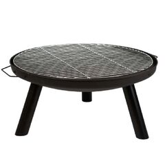 ​Vatra foc de gradina cu gratar, fabricat din otel, manere pe ambele parti, diametrul 60 cm, inaltimea 27,5 cm, negru-Dacenergy.ro