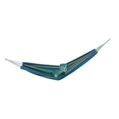 Hamac DacEnergy©, confectionat din poliester si bumbac, 200 x 100 cm, greutate suportata 110 kg, albastru cu dungi, Culoare: Albastru-Dacenergy.ro